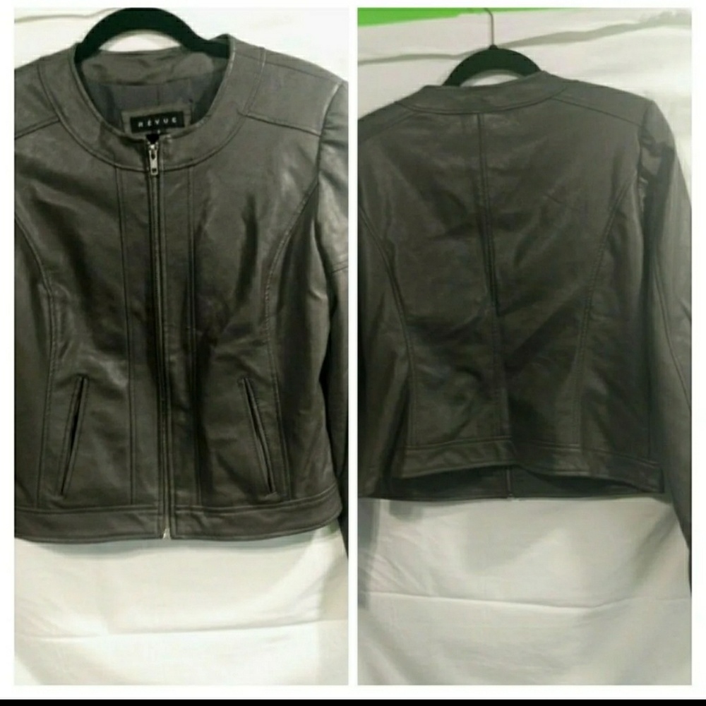 Revue grey leather jacket feel size small
